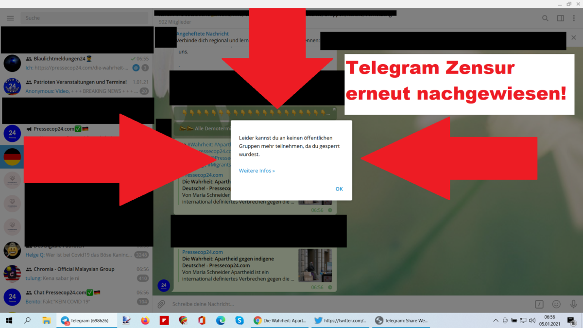 Zensurplattform Telegram: Erneut Zensur nachgewiesen!