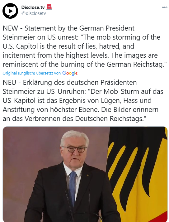 Haut Steinmeier einen Hammer raus? Die Bilder erinnern an das Verbrennen des Deutschen Reichstags.“!