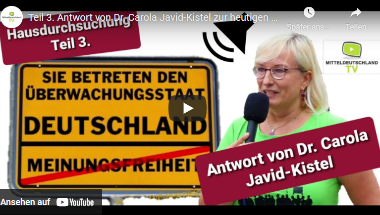 Unzensiert: Antwort von Dr. Carola Javid-Kistel zur heutigen Hausdurchsuchung wegen Maskenbefreiung und Impfunfähigkeitsbescheinigungen!!