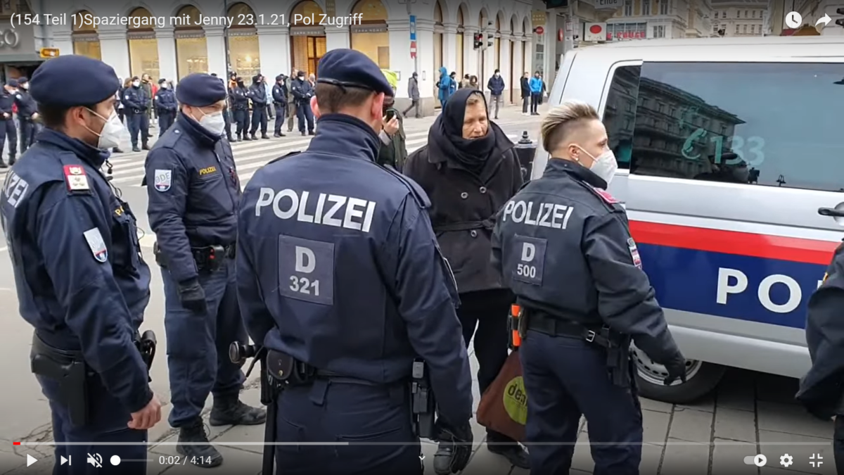 Österreich: Polizeigewalt bei friedlichem Spaziergang mit Jenny 23.1.21, Pol Zugriff