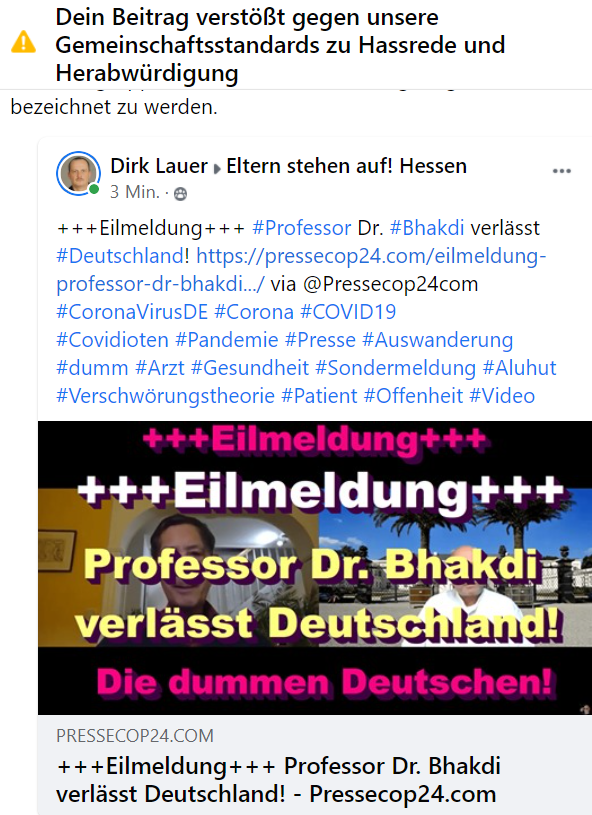 Internet-Zensur: Ein Beispiel warum Facebook immer mehr an Börsenwert verliert! Der Name Bhakti führt zur Löschung/Sperrung!