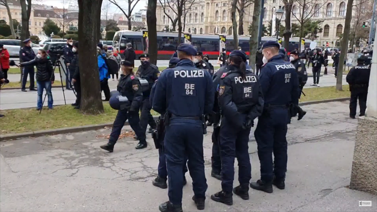 Spaziergang für Frieden, Freiheit und Selbstverantwortung : Hoch gesicherte „Stehparty“, 30.1.2021, Wien, Burgtor