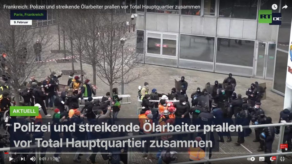 Frankreich: Polizei und streikende Ölarbeiter prallen vor Total Hauptquartier zusammen!