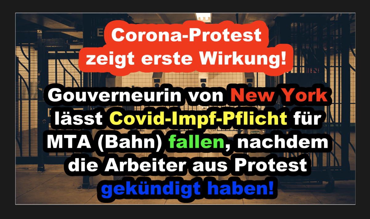Gouverneurin von New York lässt Covid-Impf-Pflicht für MTA (Bahn) fallen, nachdem die Arbeiter aus Protest gekündigt haben!