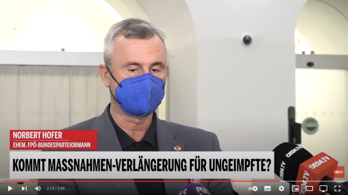 Norbert Hofer stellt fest: Lockdown für Ungeimpfte geht nicht! Omicron können Geimpfte und UNgeimpfte gleichermaßen bekommen!