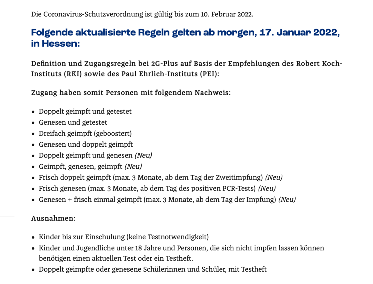 Paukenschlag im Lande Hessen! 2G-Plus-Regeln werden aktualisiert und keiner versteht was, bei 12 verschiedenen Möglichkeiten!