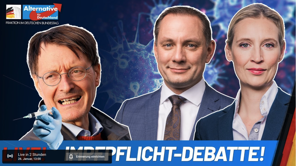 BUNDESTAG LIVE – Ab 15 Uhr die große Impfpflicht-Debatte mit Alice Weidel und Tino Chrupalla – AfD