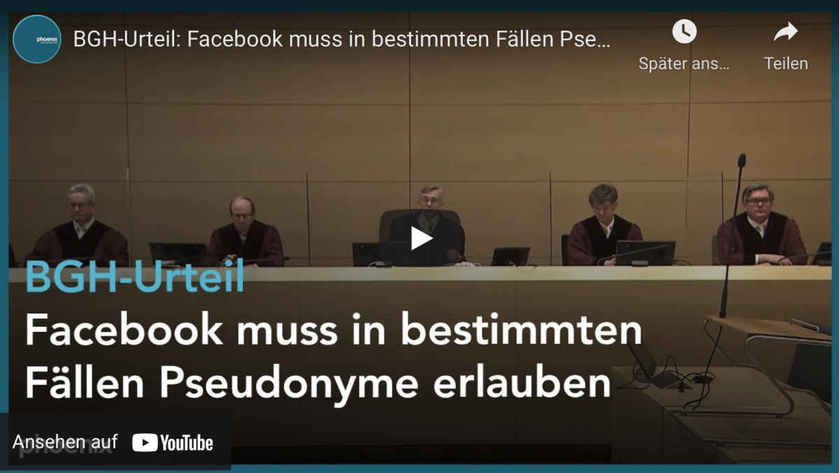 BGH-Urteil: Facebook muss in bestimmten Fällen Pseudonyme erlauben!