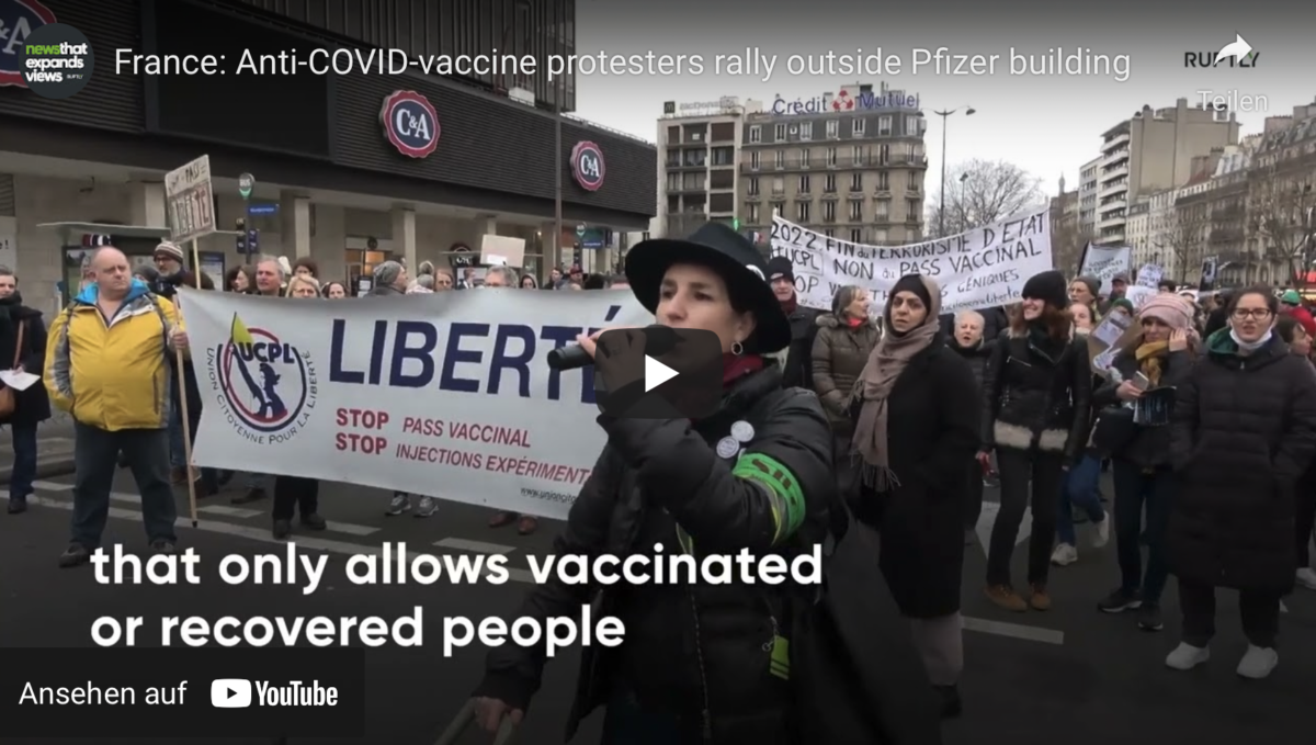 Frankreich: Demonstranten gegen COVID-Impfstoff demonstrieren vor dem Pfizer-Gebäude!