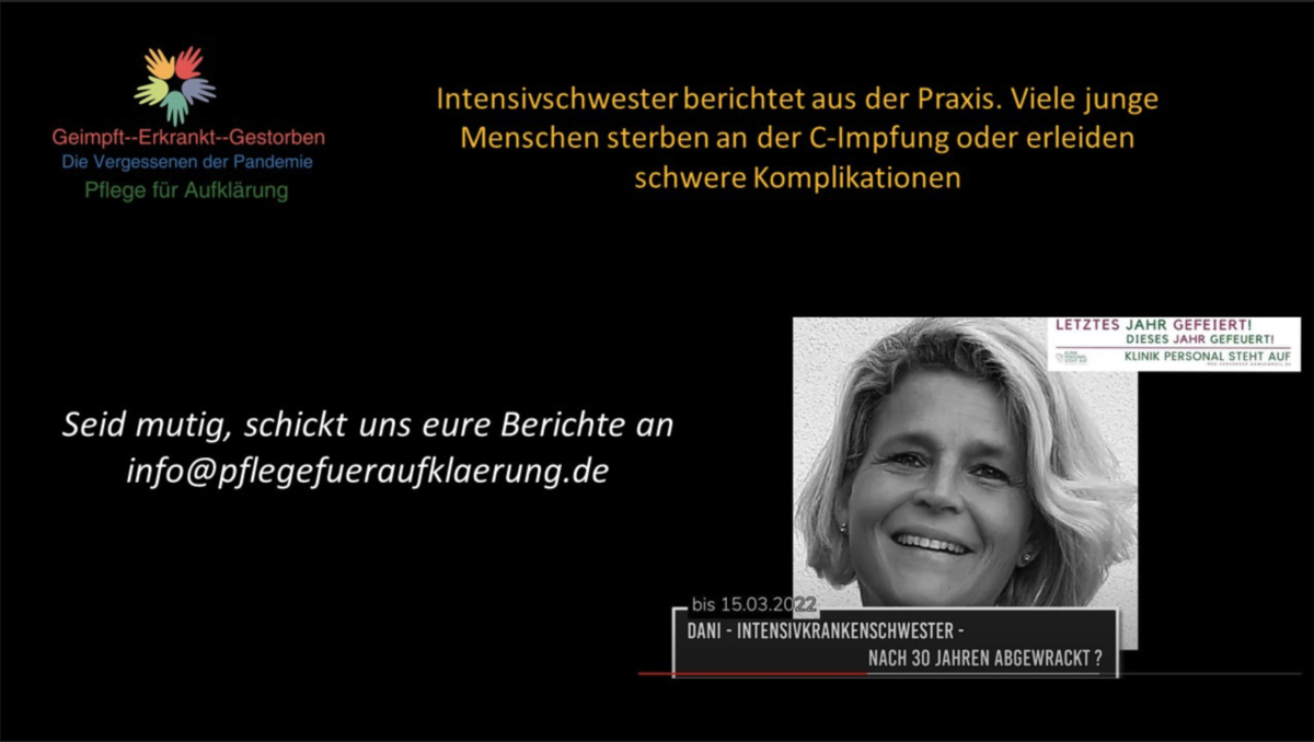 Intensivschwester berichtet aus der Praxis. Viele junge Menschen sterben an der C-Impfung oder erleiden schwere Komplikationen