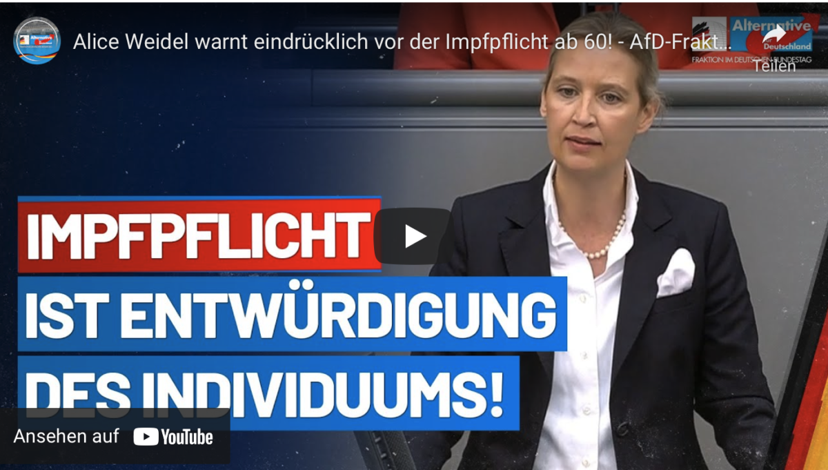 Alice Weidel warnt eindrücklich vor der Impfpflicht ab 60!