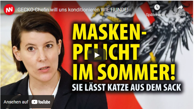 Maskenpflicht im Sommer! GECKO-Chefin will uns konditionieren WIE HUNDE!
