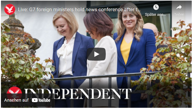 Live: G7-Außenminister halten nach Gespräch über Ukraine-Krieg Pressekonferenz ab