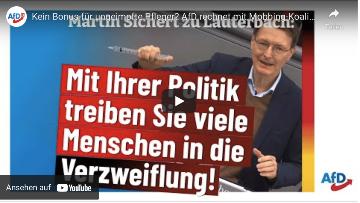 Kein Bonus für ungeimpfte Pfleger? AfD rechnet mit Mobbing-Koalition ab