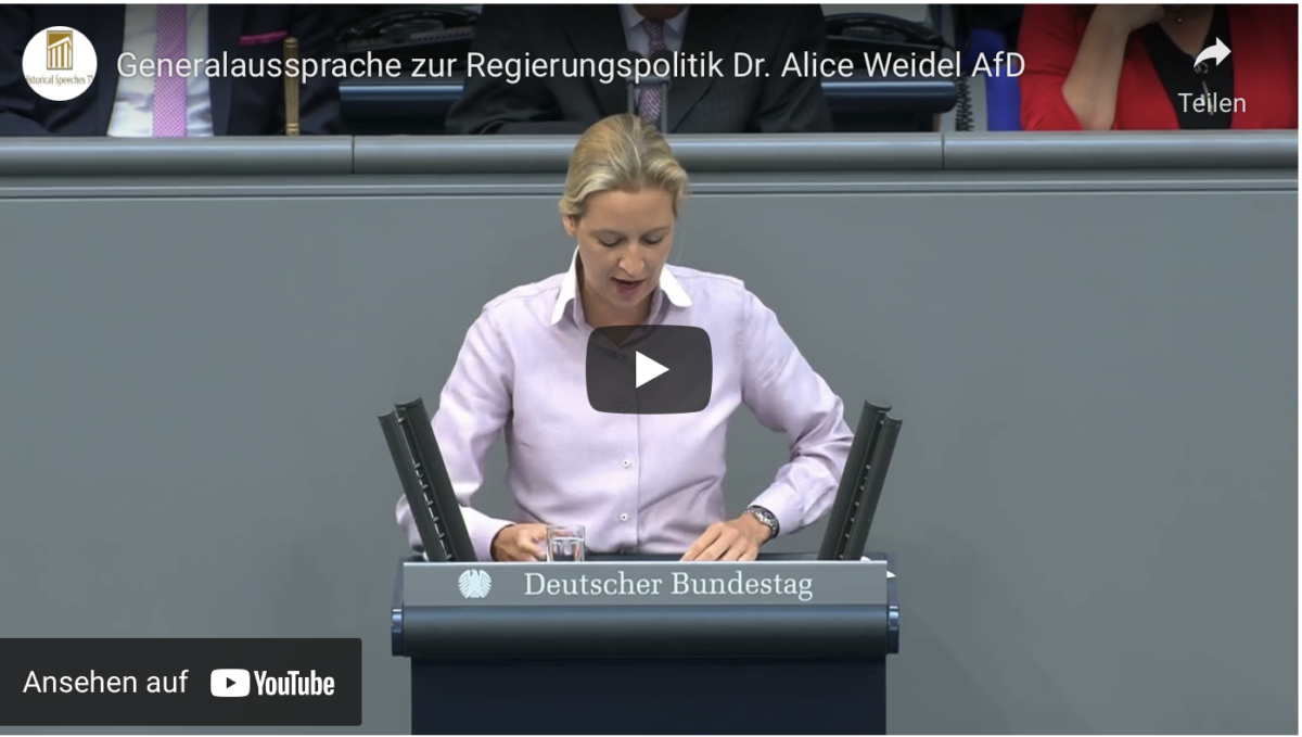 Generalaussprache zur Regierungspolitik Dr. Alice Weidel!