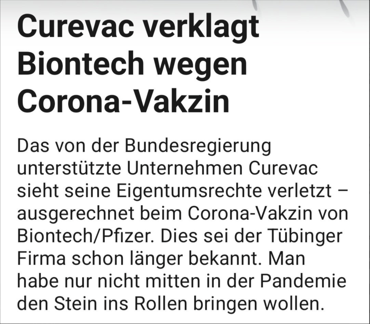 Paukenschlag: #Curevac verklagt #Biontech wegen Eigentumsrechtsverletzung beim #MRNA #Impfstoff!