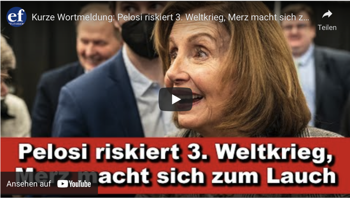 Kurze Wortmeldung: Pelosi riskiert 3. Weltkrieg, Merz macht sich zum Lauch