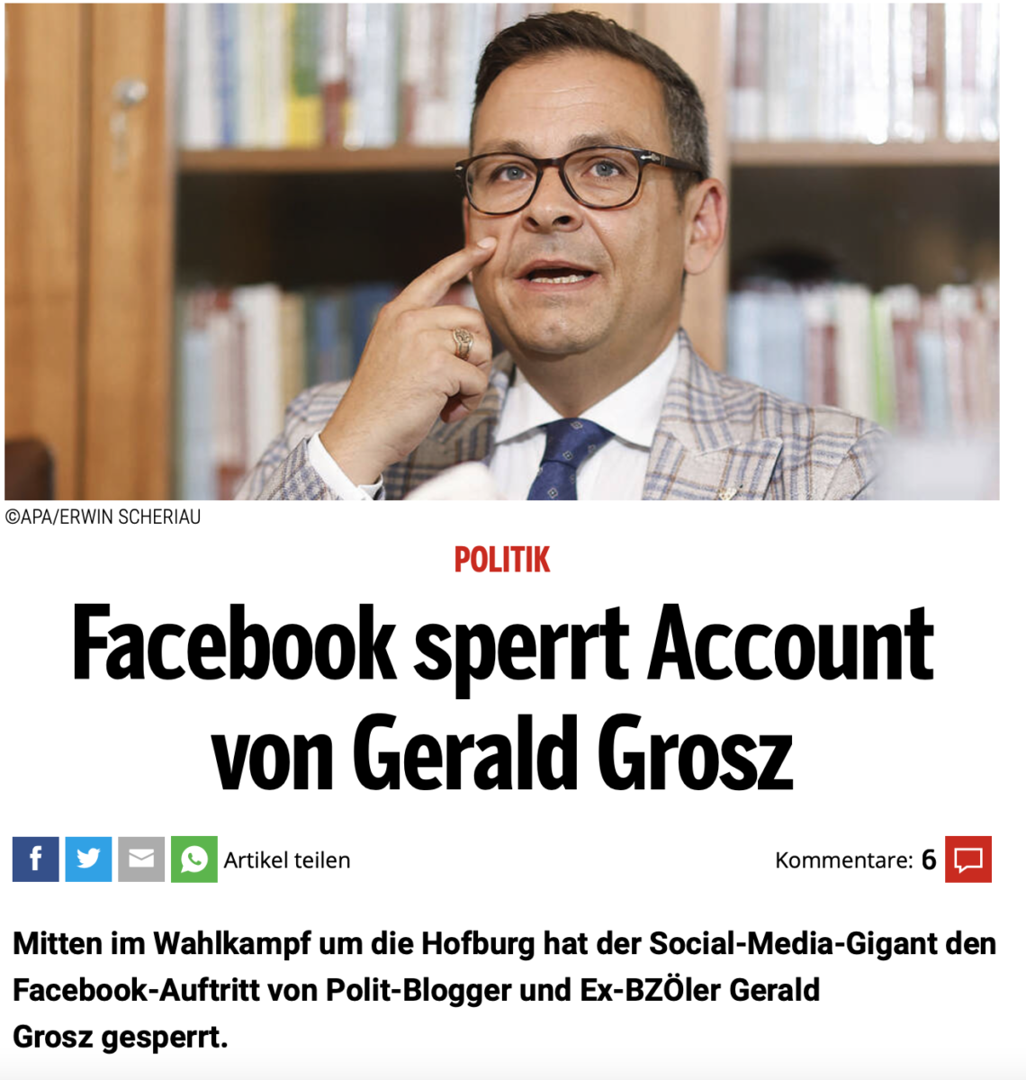 Zensur-Skandal! Facebook sperrt Account von Bundespräsidentenkandidat Gerald Grosz!