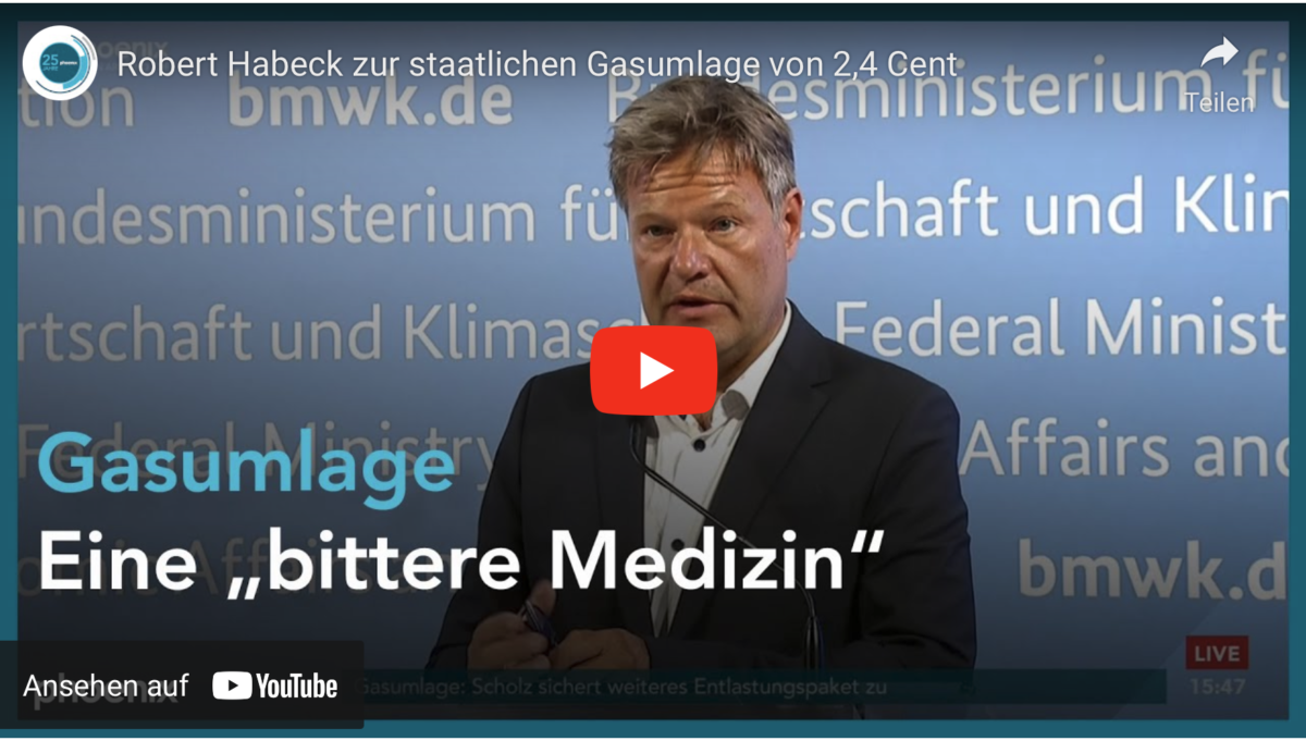Volksverräter Robert Habeck zur staatlichen #Gasumlage von 2,4 Cent!