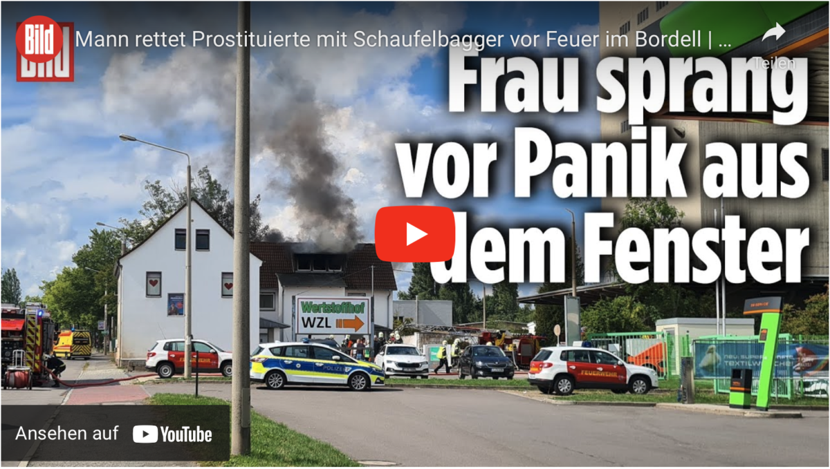 Zwickau: Mann rettet Prostituierte mit Schaufelbagger vor Feuer im Bordell!