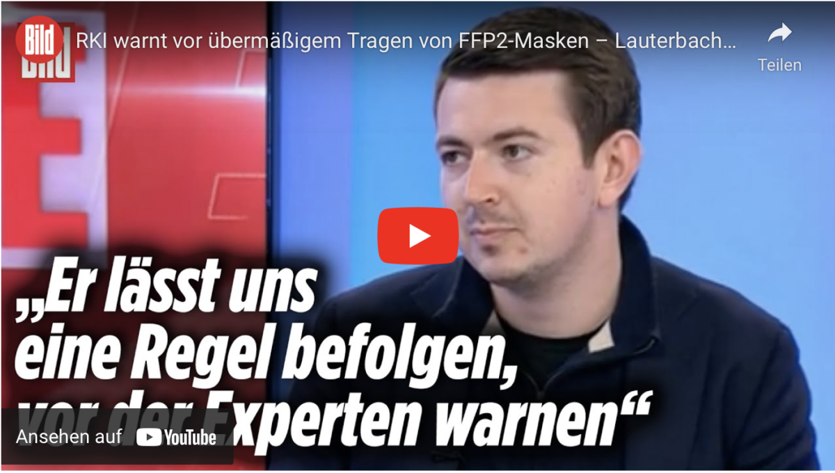 RKI warnt vor übermäßigem Tragen von FFP2-Masken – Lauterbach pfeift drauf