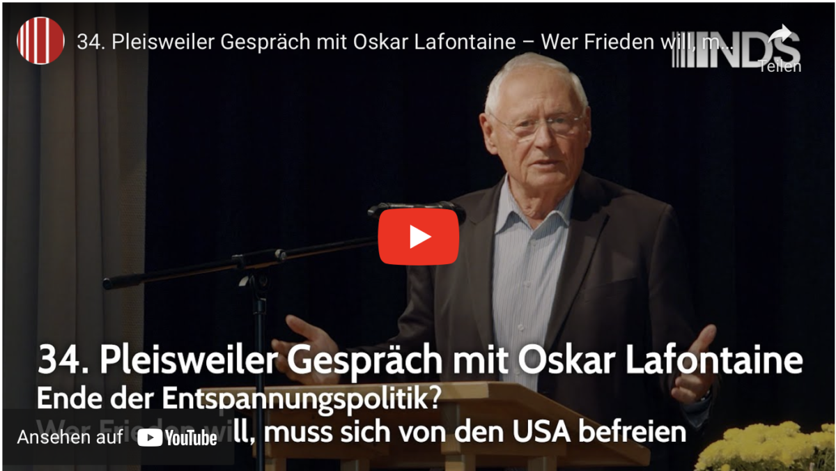34. Pleisweiler Gespräch mit Oskar Lafontaine – Wer Frieden will, muss sich von den USA befreien