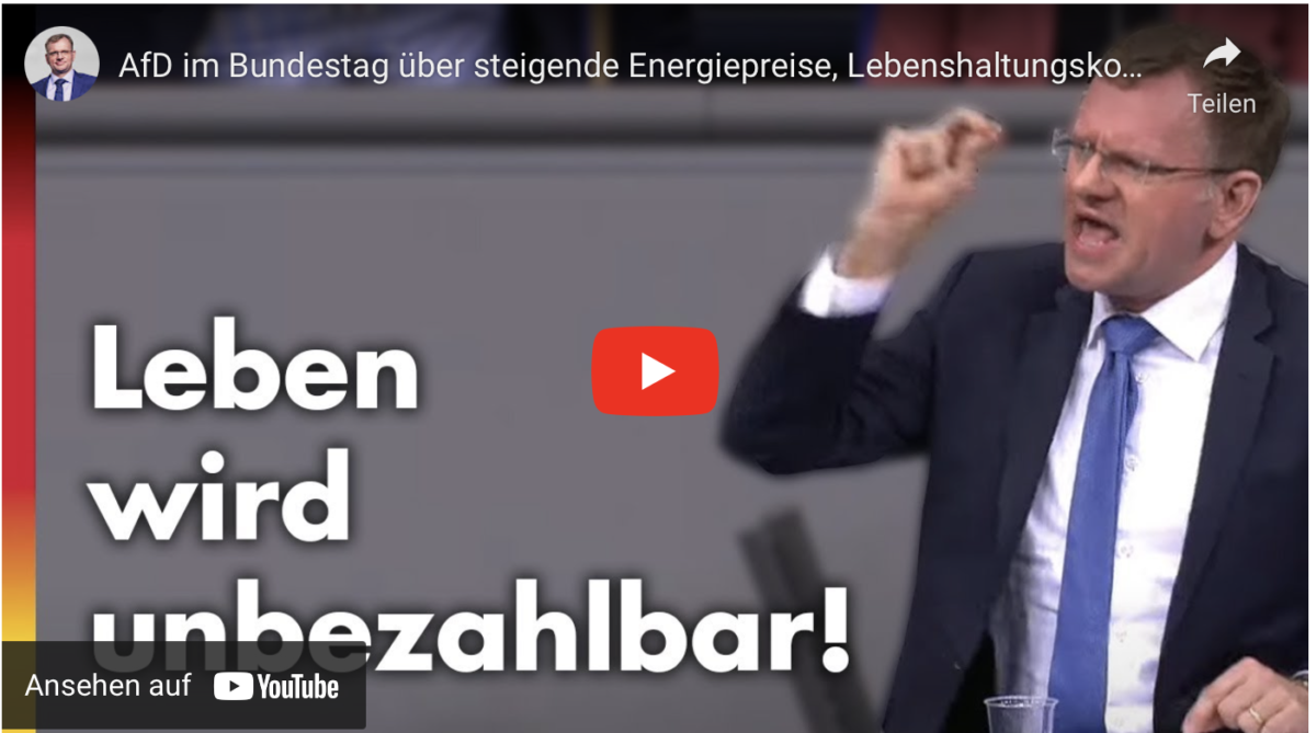 AfD im Bundestag über steigende Energiepreise, Lebenshaltungskosten und die Lösung des Problems!