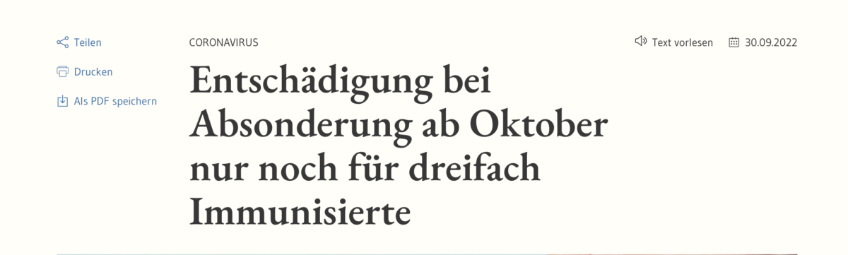 Corona-Hammer: Entschädigung bei Absonderung ab Oktober nur noch für dreifach Geimpfte!