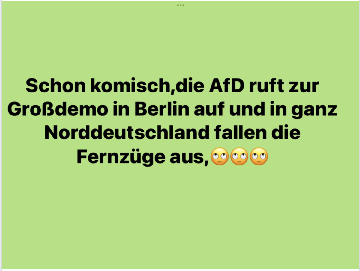 Merkwürdig? AfD ruft zur Demo in Berlin auf und in Norddeutschland fallen die Züge aus!