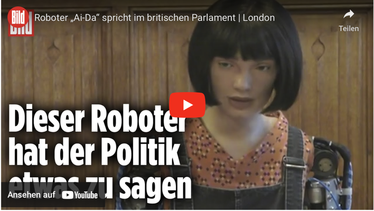 Roboter „Ai-Da“ spricht im britischen Parlament!