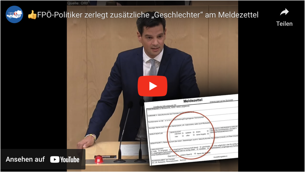 FPÖ-Politiker zerlegt zusätzliche „Geschlechter“ am Meldezettel