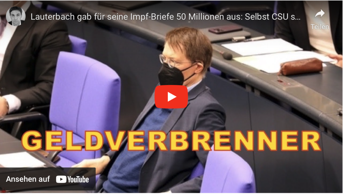 Lauterbach gab für seine Impf-Briefe 50 Millionen aus: Selbst CSU sieht „übergriffiges Verhalten“!