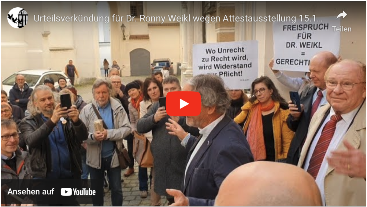 Urteilsverkündung für Dr. Ronny Weikl wegen Attestausstellung 15.11.2022 Passau