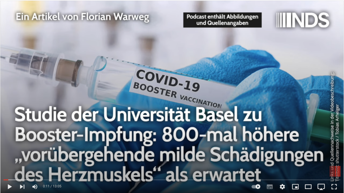 Studie Uni Basel: Booster-Impfung 800mal höhere „vorübergehende milde Schädigungen des Herzmuskels“!