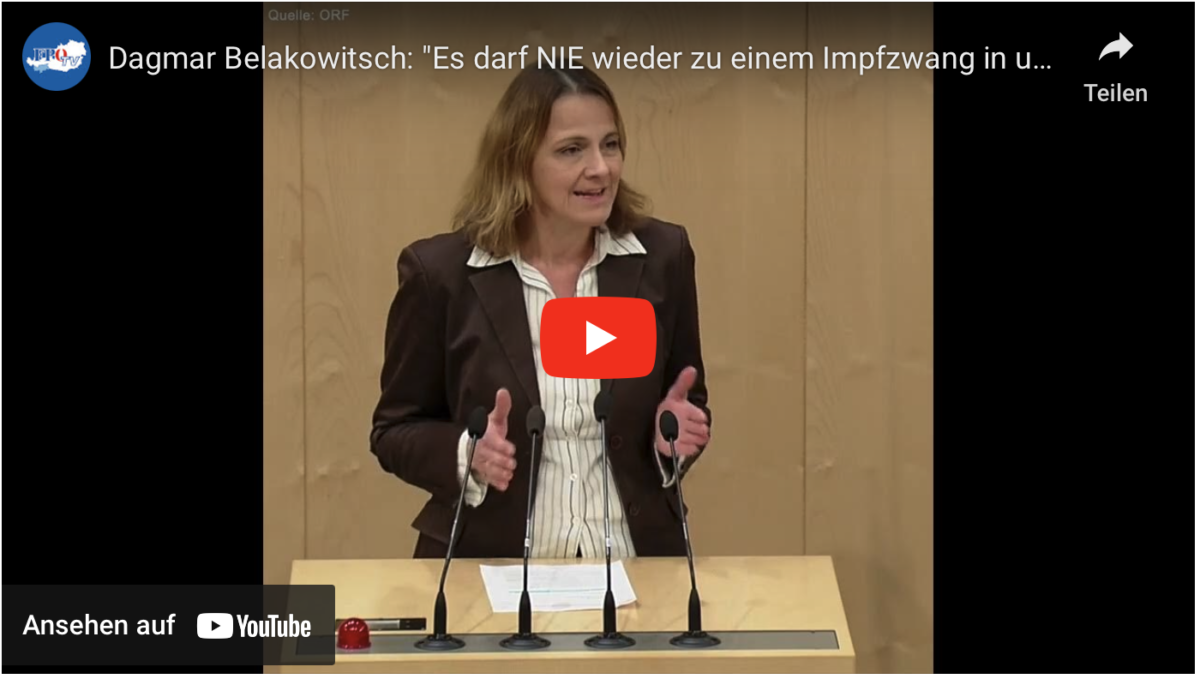 Dagmar Belakowitsch: „Es darf NIE wieder zu einem Impfzwang in unserem Land kommen!“