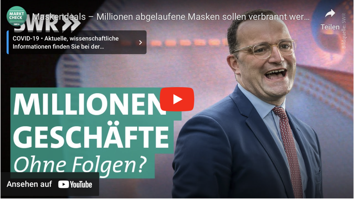 Maskendeals – Millionen abgelaufene Masken sollen verbrannt werden!