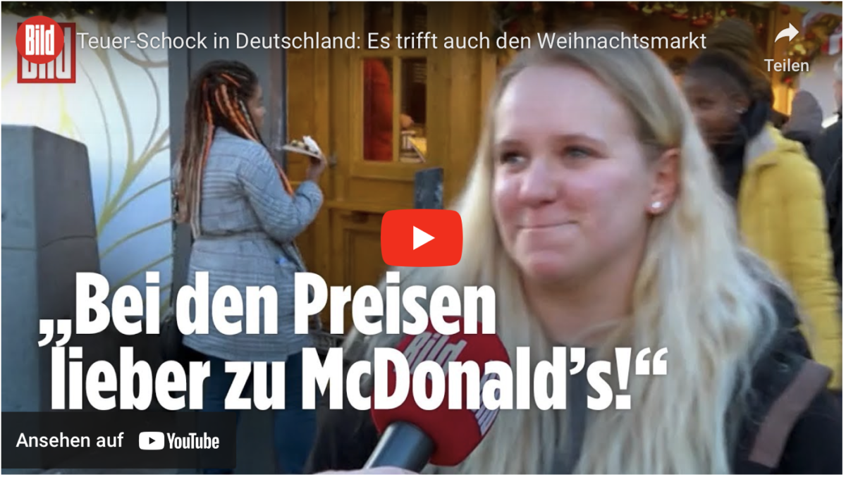 Teuer-Schock in Deutschland: Es trifft auch den Weihnachtsmarkt! Bratwurst und Glühwein 10 Euro!