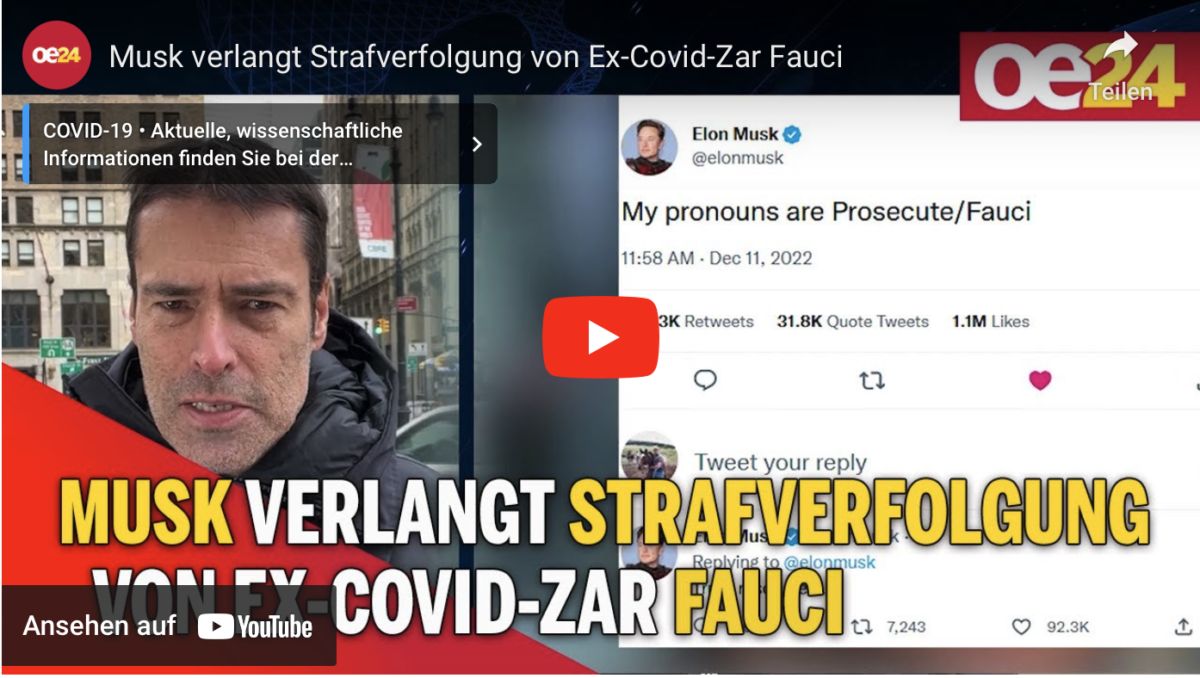 Musk verlangt Strafverfolgung von Ex-Covid-Zar Fauci!