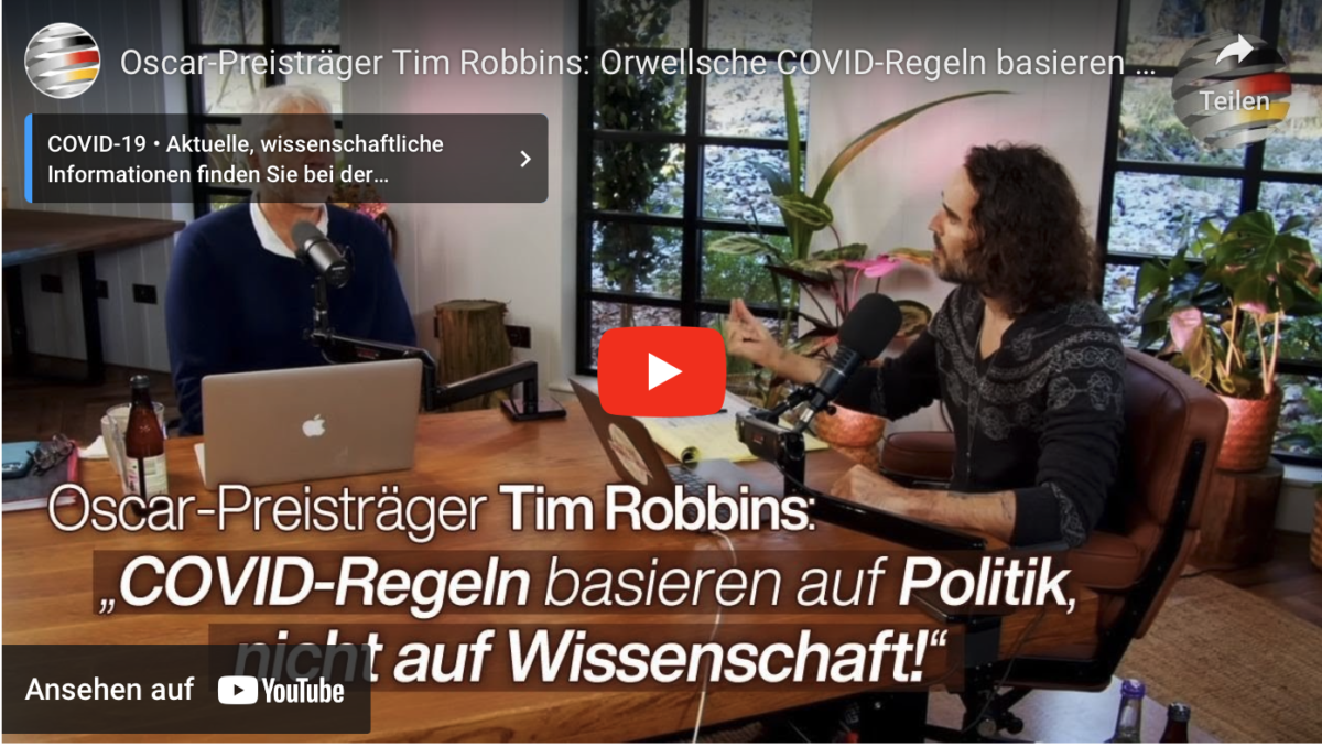 Oscar-Preisträger Tim Robbins: Orwellsche COVID-Regeln basieren auf Politik, nicht auf Wissenschaft!