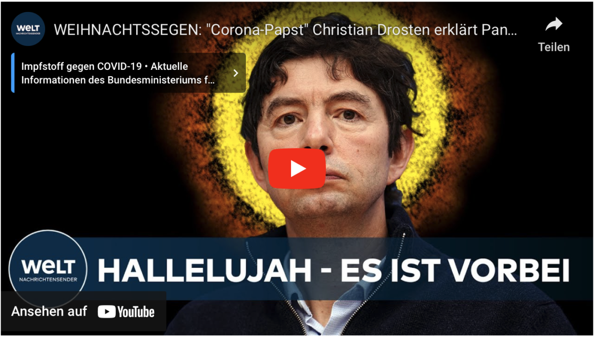 WEIHNACHTSSEGEN: „Corona-Papst“ Christian Drosten erklärt Pandemie für beendet!