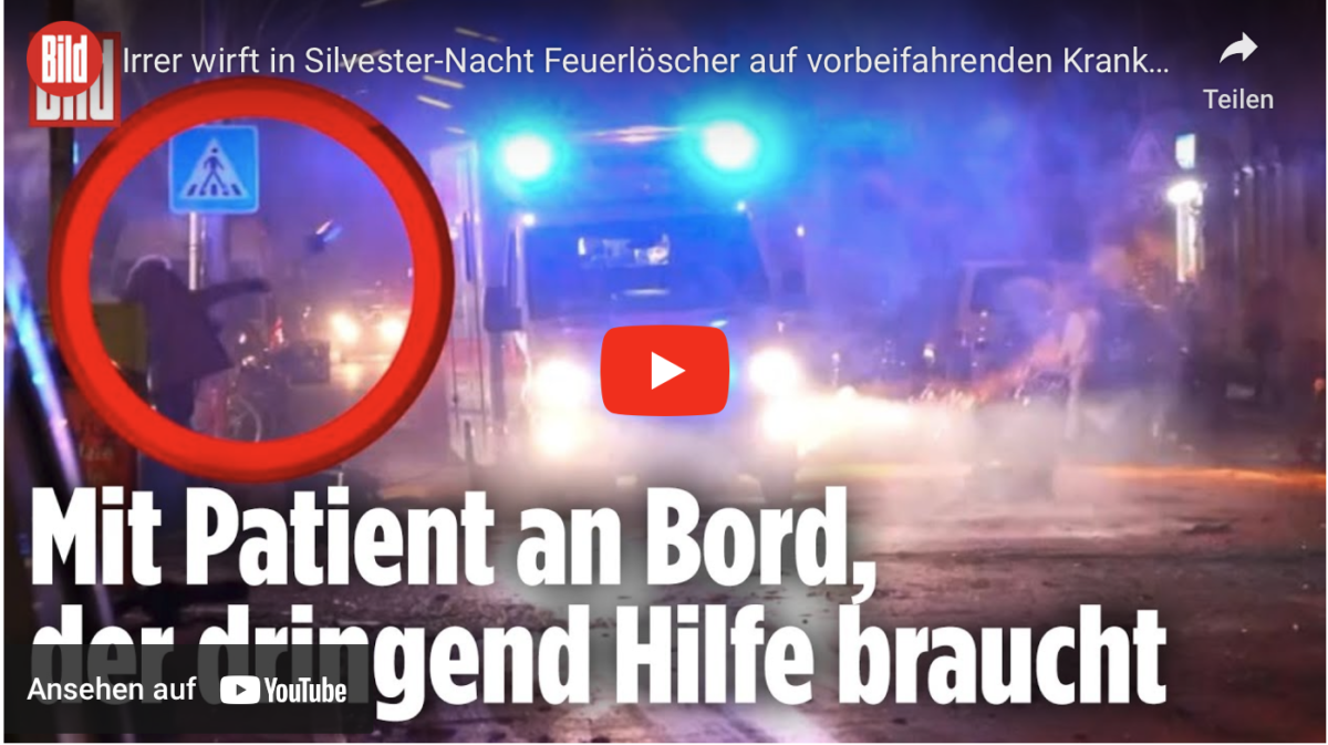 Irrer wirft in Silvester-Nacht Feuerlöscher auf vorbeifahrenden Krankenwagen!
