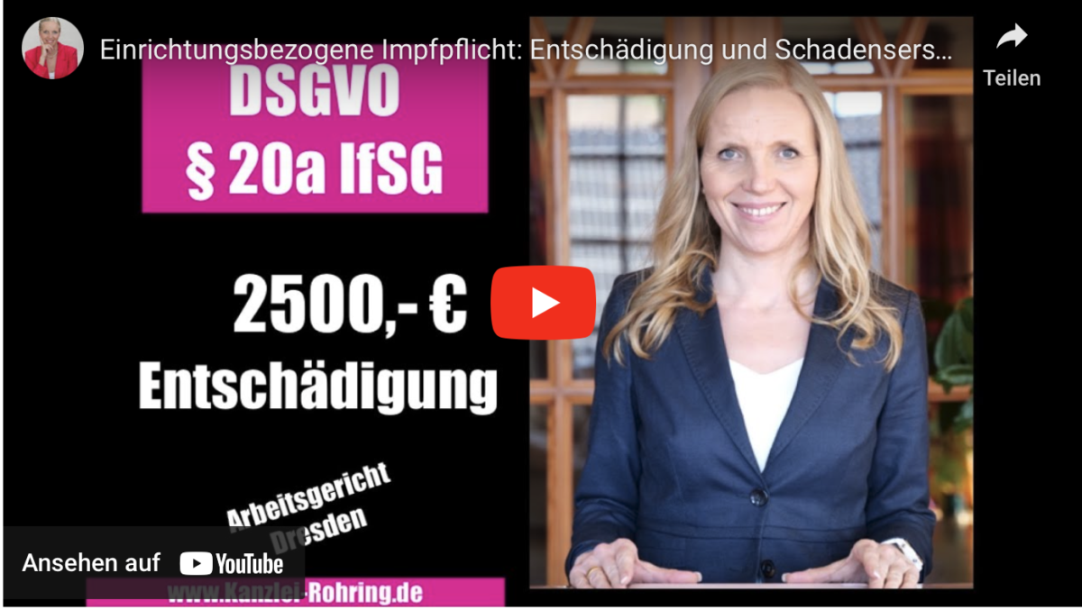 Einrichtungsbezogene Impfpflicht: Entschädigung und Schadensersatz nach DSGVO!
