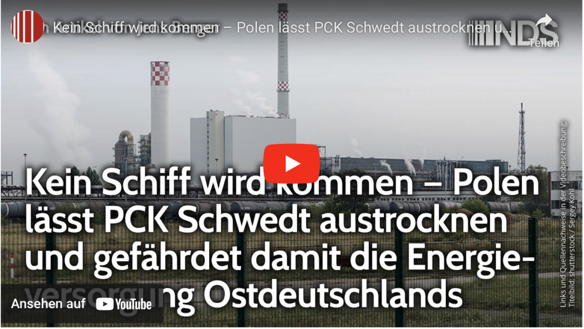 Kein Schiff wird kommen – Polen lässt PCK Schwedt austrocknen und gefährdet Energieversorgung