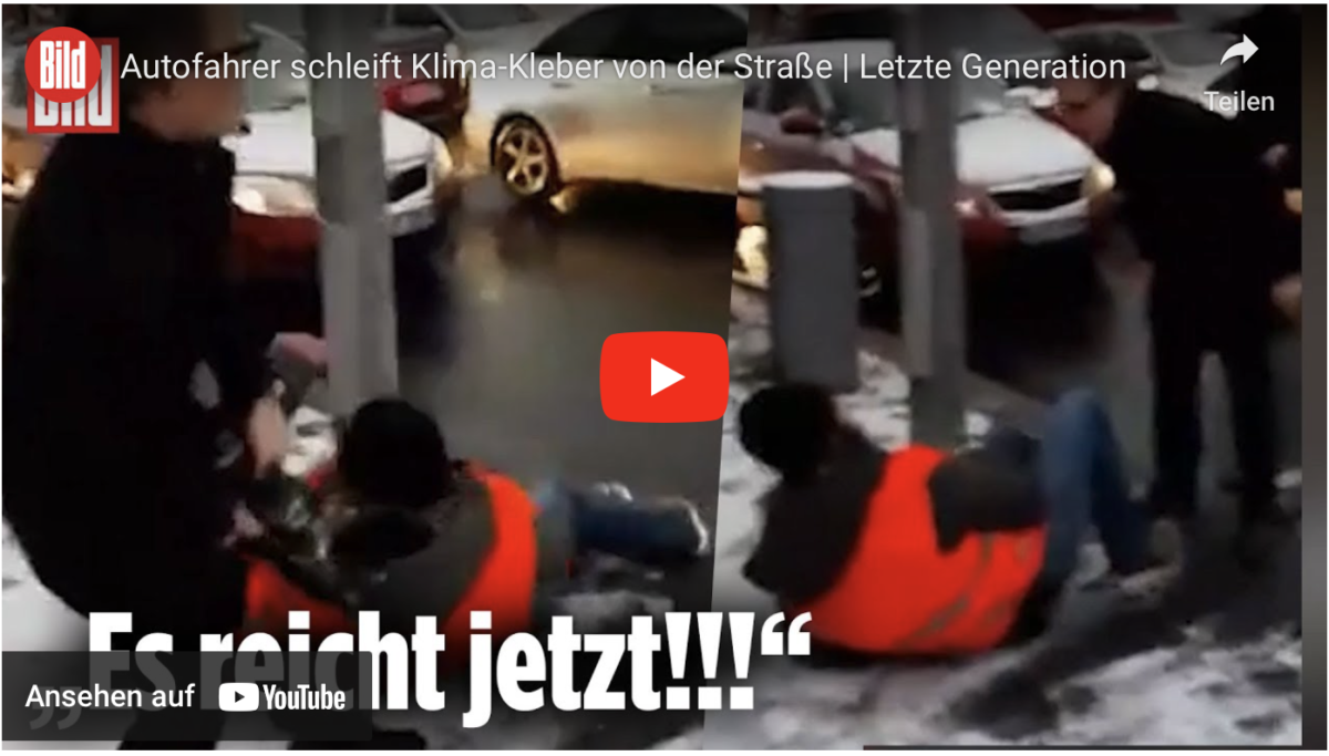 Autofahrer schleift Klima-Kleber von der Straße!