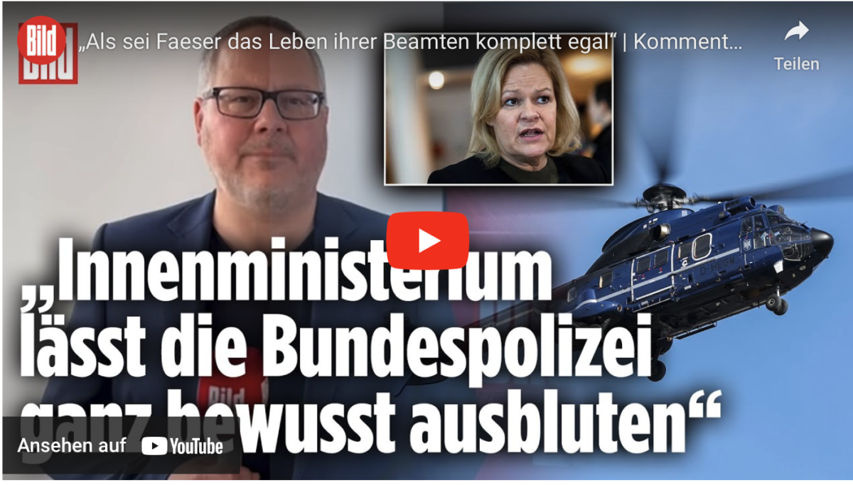 Innenministerium lässt Bundespolizei ausbluten! „Als sei Faeser das Leben ihrer Beamten komplett egal“!