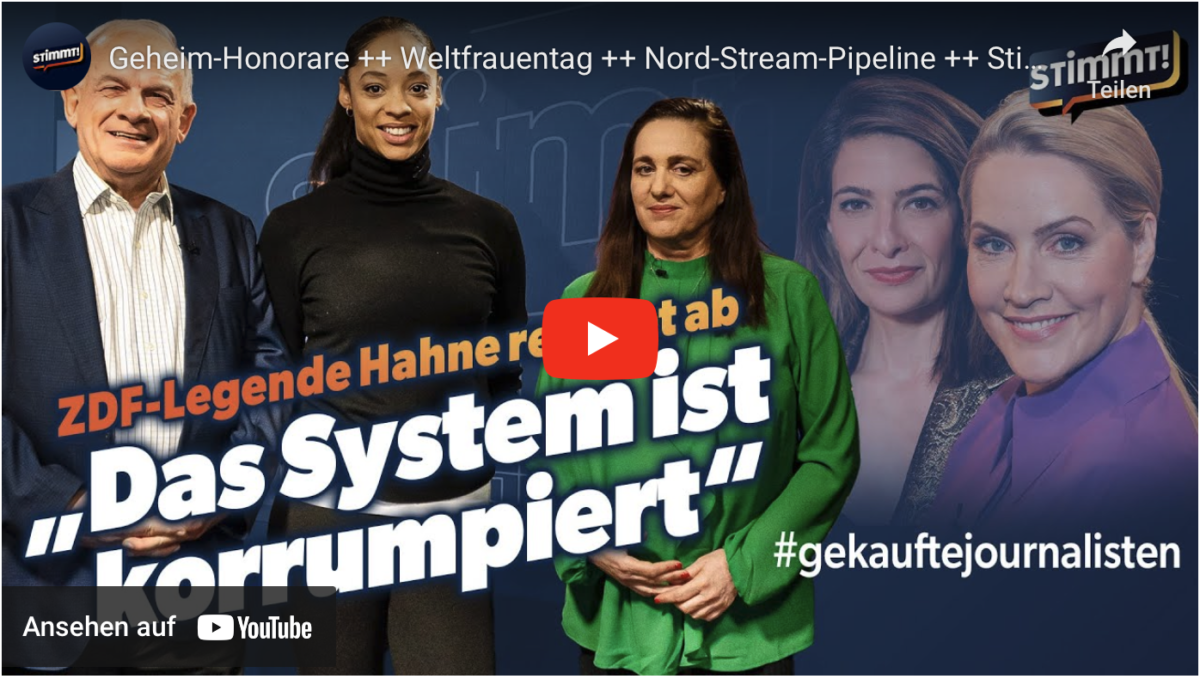 Geheim-Honorare für Journalisten ++ Weltfrauentag ++ Nord-Stream-Pipeline ++ Stimmt! Der Nachrichten-Talk!