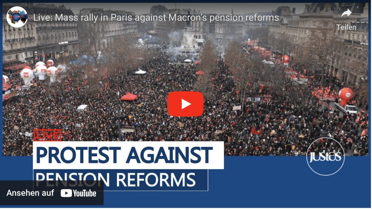 Massenkundgebung in Paris gegen Macrons Rentenreformen!