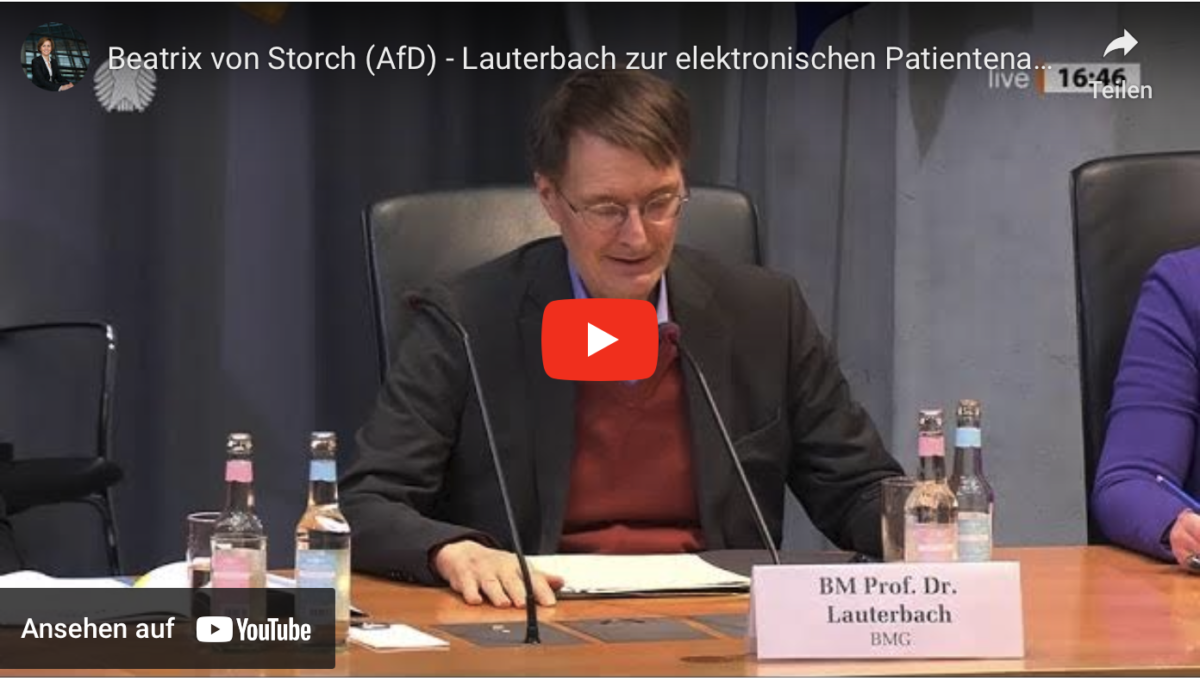Beatrix von Storch (AfD) – Lauterbach zur elektronischen Patientenakte. Wieso Pflicht?