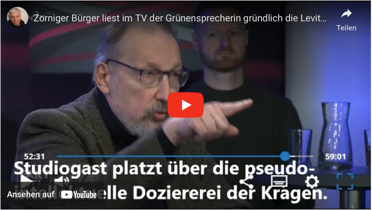 Zorniger Bürger liest im TV der Grünensprecherin gründlich die Leviten