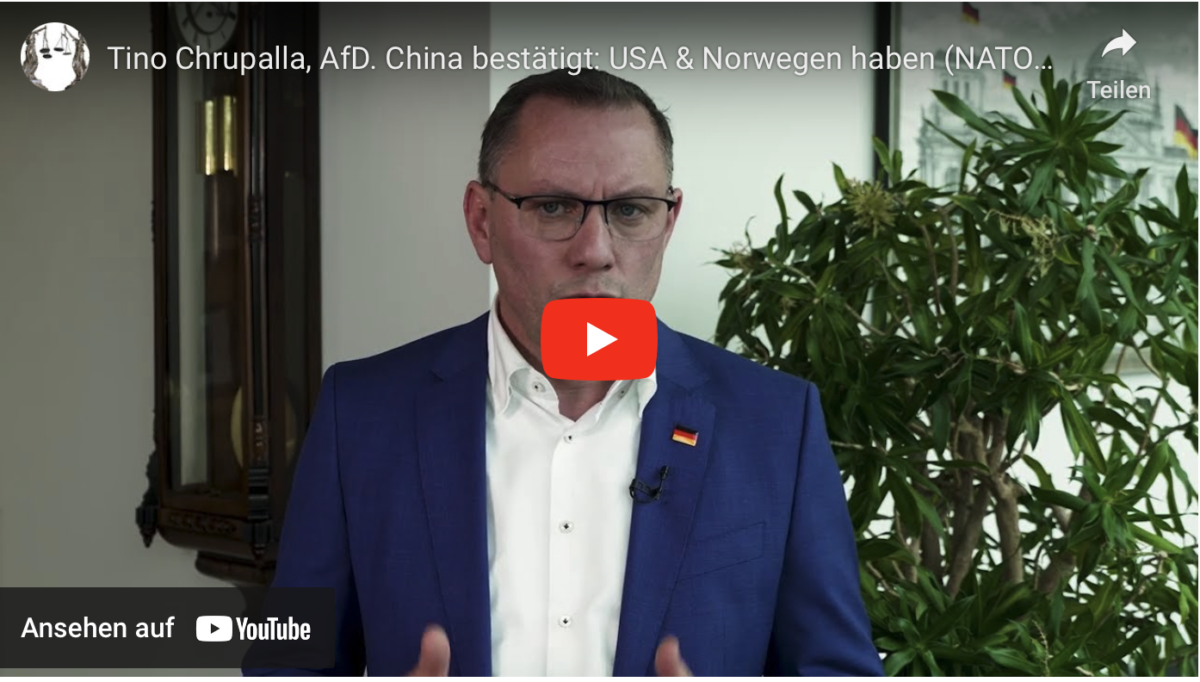 Tino Chrupalla, AfD. China bestätigt: USA & Norwegen haben (NATO) Nord Stream 1& 2 gesprengt 18.3.23